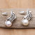 Cultured pearl drop earrings, 'Innocence Roses' - Sterling Silver Floral Drop Earring with Cultured Pearls (image 2b) thumbail