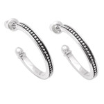 Sterling silver half-hoop earrings, 'Freckled Curves' - Sterling Silver Half-Hoop Earrings with Little Speckles