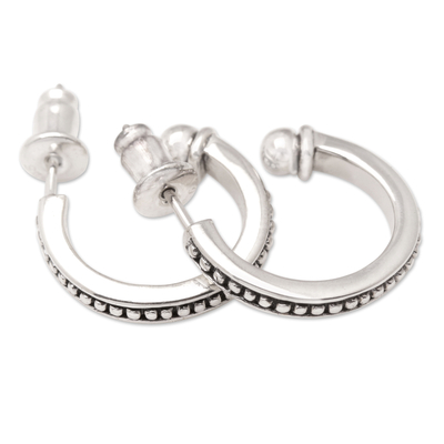 Sterling silver half-hoop earrings, 'Freckled Curves' - Sterling Silver Half-Hoop Earrings with Little Speckles