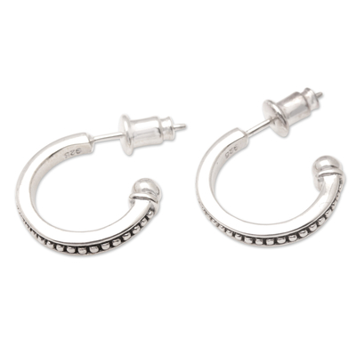 Sterling silver half-hoop earrings, 'Freckled Curves' - Sterling Silver Half-Hoop Earrings with Little Speckles