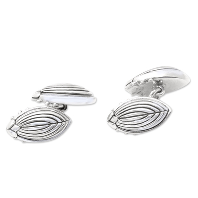 Sterling silver cufflinks, 'Lucky Bug' - Polished Sterling Silver Ladybug Cufflinks from Bali