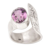 Amethyst cocktail ring, 'Purple Ripple' - Balinese Tatahan Sterling Silver Cocktail Ring with Amethyst