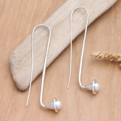 Cultured pearl drop earrings, 'Ivory Trumpet' - Sterling Silver Drop Earrings with Cultured Mabe Pearl