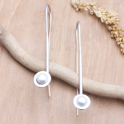 Pendientes colgantes de perlas cultivadas - Pendientes colgantes de plata de ley con perla Mabe cultivada
