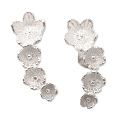 Sterling silver drop earrings, 'Orchid Inspiration' - Sterling Silver Orchid-Shaped Drop Earrings Crafted in Bali