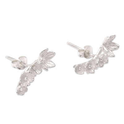 Sterling silver drop earrings, 'Orchid Inspiration' - Sterling Silver Orchid-Shaped Drop Earrings Crafted in Bali