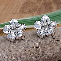 Sterling silver drop earrings, 'Exotic Frangipani' - Sterling Silver Plumeria Frangipani Drop Earrings from Bali
