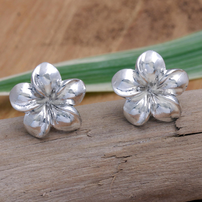 Sterling silver drop earrings, 'Exotic Frangipani' - Sterling Silver Plumeria Frangipani Drop Earrings from Bali