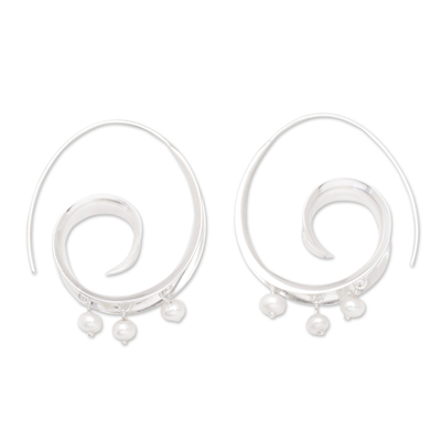 Grey Cultured Pearl Drop Earrings in a High Polish Finish - Pearly