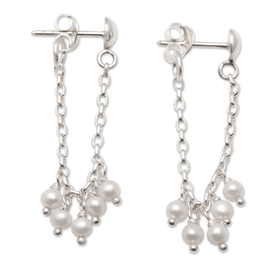 Wasserfall-Ohrringe aus Zuchtperlen - Wasserfall-Ohrringe aus Sterlingsilber mit grauen Zuchtperlen