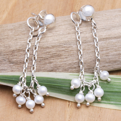 Pendientes cascada de perlas cultivadas - Pendientes Cascada de Plata de Ley con Perlas Cultivadas Grises