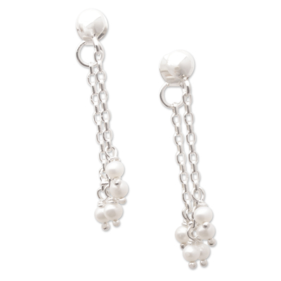 Cultured pearl waterfall earrings, 'Pearly Waters' - Sterling Silver Waterfall Earrings with Grey Cultured Pearls