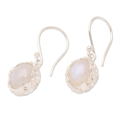 Rainbow moonstone dangle earrings, 'Harmony Berries' - Leafy Dangle Earrings with Rainbow Moonstones