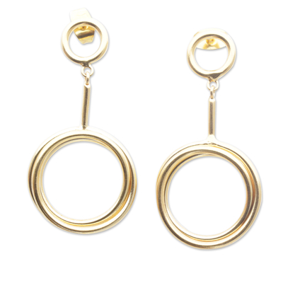Gold-plated dangle earrings, 'Divine Lady' - 18k Gold-Plated Modern Dangle Earrings from Bali