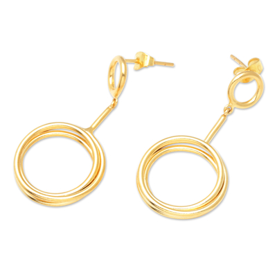 Gold-plated dangle earrings, 'Divine Lady' - 18k Gold-Plated Modern Dangle Earrings from Bali