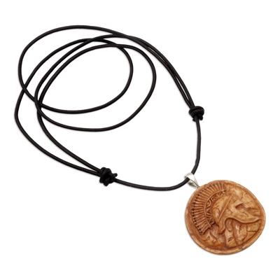 Men's bone pendant necklace, 'Ancient Rome' - Men's Brown Bone Pendant Necklace with Leather Cord