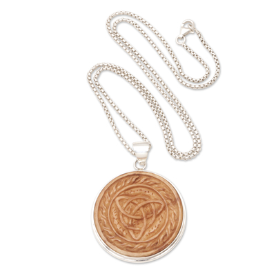 Men's bone pendant necklace, 'Celtic Trinity Knot' - Men's Bone & 925 Silver Celtic Trinity Knot Pendant Necklace