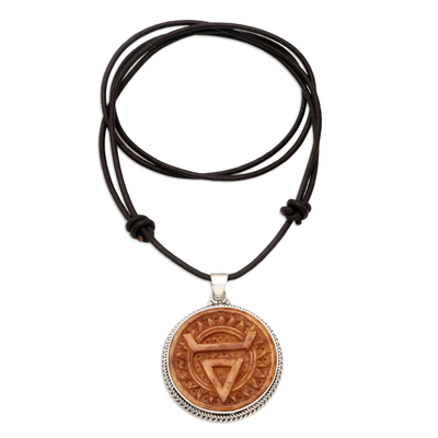 Leather cord pendant necklace, 'Mystic Pyramid' - Leather and Sterling Silver Pyramid Pendant Necklace