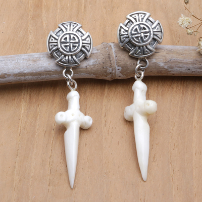 Sterling silver dangle earrings, 'Celtic Hope' - Sterling Silver Celtic Dangle Earrings with Crosses
