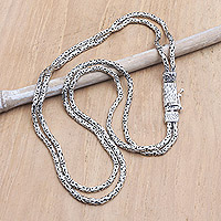 Men’s sterling silver chain necklace, 'Layer of Energy'