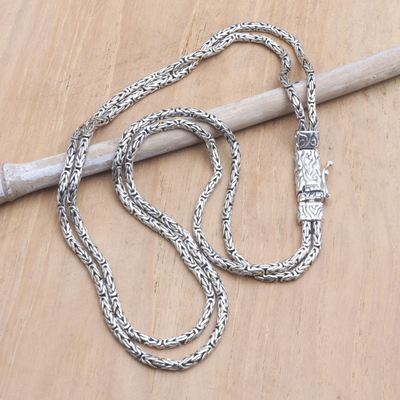 Men’s sterling silver chain necklace, 'Layer of Energy' - Men’s Sterling Silver Double Strand Chain Necklace from Bali