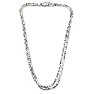 Men’s sterling silver chain necklace, 'Layer of Energy' - Men’s Sterling Silver Double Strand Chain Necklace from Bali