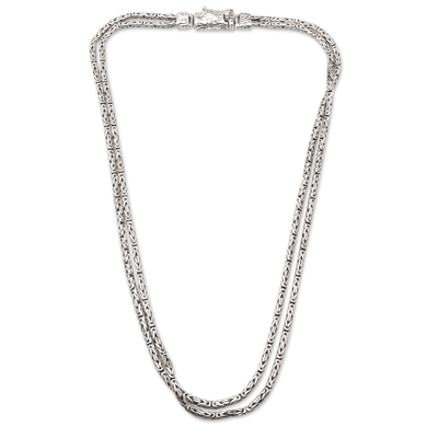 Collar de cadena de plata de ley para hombre. - Collar de cadena de doble hebra de plata esterlina para hombre de Bali