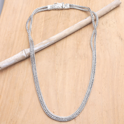Sterling silver chain necklace, 'Bali's Aura' - Polished Sterling Silver Two-Strand Chain Necklace from Bali