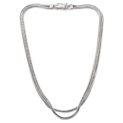 Sterling silver chain necklace, 'Bali's Aura' - Polished Sterling Silver Two-Strand Chain Necklace from Bali