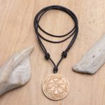 Leather cord pendant necklace, 'Viking Guide' - Leather Viking Pendant Necklace with Adjustable Length