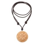 Leather cord pendant necklace, 'Viking Guide' - Leather Viking Pendant Necklace with Adjustable Length