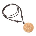 Leather cord pendant necklace, 'Viking Guide' - Leather Viking Pendant Necklace with Adjustable Length