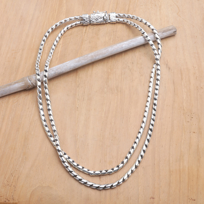 Balinese Men's Sterling Silver Double Strand Chain Necklace - Layer of  Protection | NOVICA