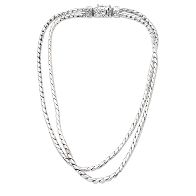 Men’s sterling silver chain necklace, 'Layer of Courage' - Men’s Sterling Silver Double Strand Chain Necklace from Bali