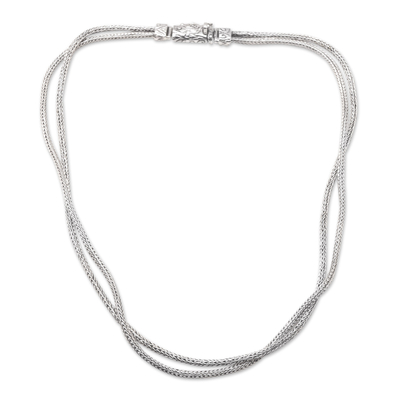 Men's sterling silver chain necklace, 'Layer of Loyality' - Men's Polished Sterling Silver Naga Chain Necklace from Bali