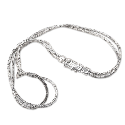 Men's sterling silver chain necklace, 'Layer of Loyality' - Men's Polished Sterling Silver Naga Chain Necklace from Bali