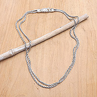Men’s sterling silver chain necklace, 'Layer of Desire' - Balinese Men’s Sterling Silver Double Strand Chain Necklace