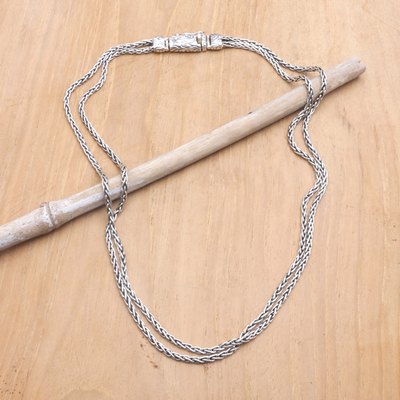 Herren-Halskette aus Sterlingsilber - Balinesische Herren-Halskette aus Sterlingsilber mit doppelter Kette