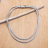 Herren-Halskette aus Sterlingsilber, „Naga Knight“ – Herren-Halskette aus poliertem Sterlingsilber mit Naga-Kette