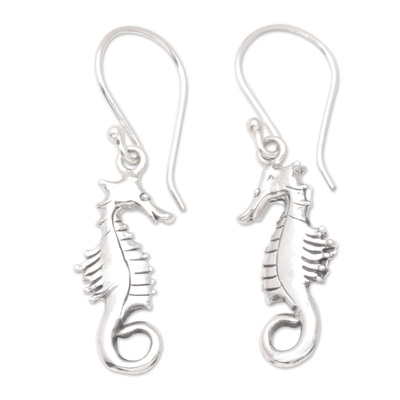 Polished Sterling Silver Seahorse Dangle Earrings from Bali