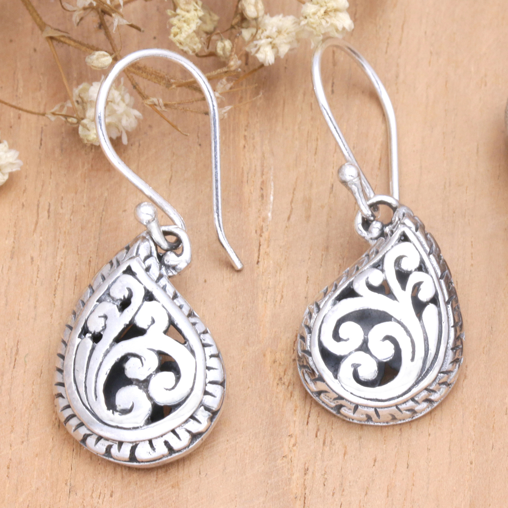 Sterling Silver Dangle Earrings with Traditional Motifs