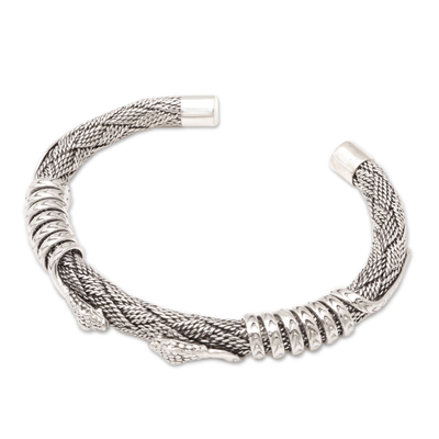 Brazalete de plata de ley para hombre - Brazalete de serpiente bohemio de plata esterlina para hombre de Bali