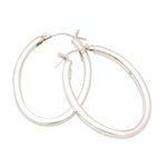 Sterling silver hoop earrings, 'Oval Roundabout' - Sterling Silver Modern Oval Hoop Earrings from Bali