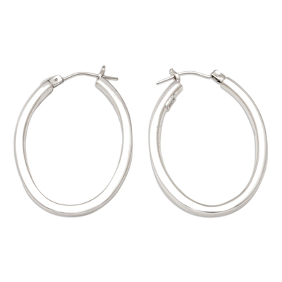 Sterling silver hoop earrings, 'Oval Roundabout' - Sterling Silver Modern Oval Hoop Earrings from Bali