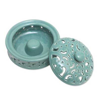 Porcelain mosquito coil holder, 'Flowing Calm' - Traditional Porcelain Mosquito Coil Holder Handmade in Bali