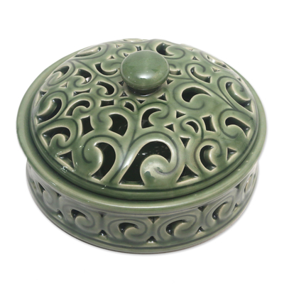 Green Porcelain Mosquito Coil Holder Handcrafted in Bali