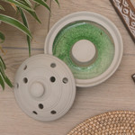 Porcelain mosquito coil holder, 'Polka Dots in White' - Balinese Handmade Porcelain Mosquito Coil Holder in Ivory