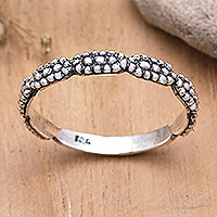 Sterling silver band ring, 'Precious Speckles' - Speckled Sterling Silver Band Ring Crafted in Bali