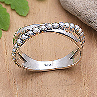 Sterling silver band ring, 'Crossing Orbs' - Sterling Silver Band Ring in a Combination Finish