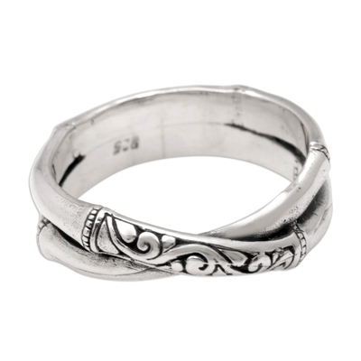 Sterling silver band ring, 'Crossing Bamboo' - Sterling Silver Band Ring with Traditional Balinese Motifs